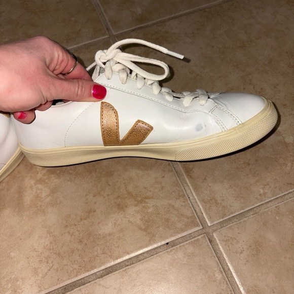 Veja- still on Anthropologies Website! Women's Cream and Gold Leather Sneakers - Picture 5 of 8